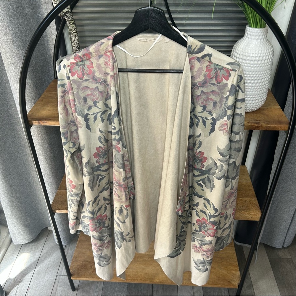 Soft Surroundings Open-Front Draped Lagenlook Floral Cardigan Women’s Large